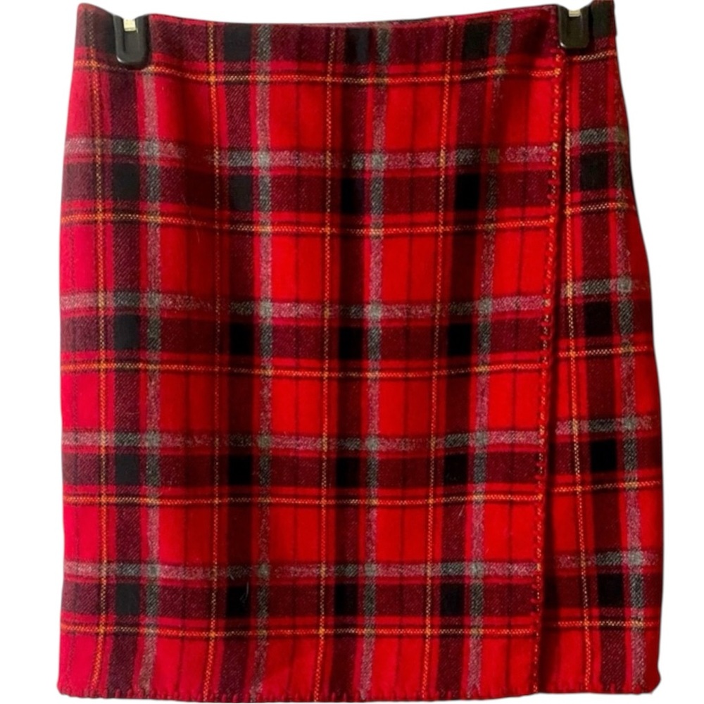 Eddie Bauer Skirt, Mini, Wool, Viscose, Academia, Plaid, Wrap, Sz 4, Preppy